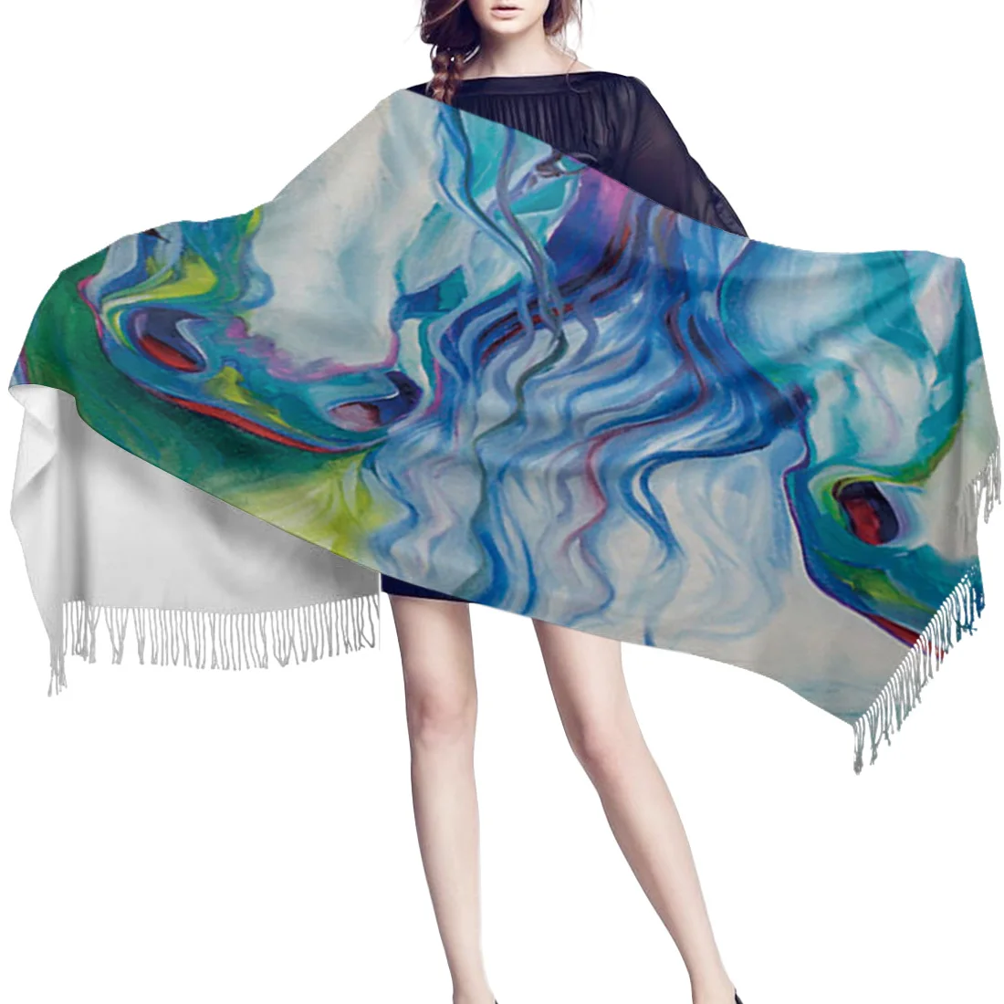 Абстрактные лошади Акварельная живопись шарф унисекс толстые теплые зимние