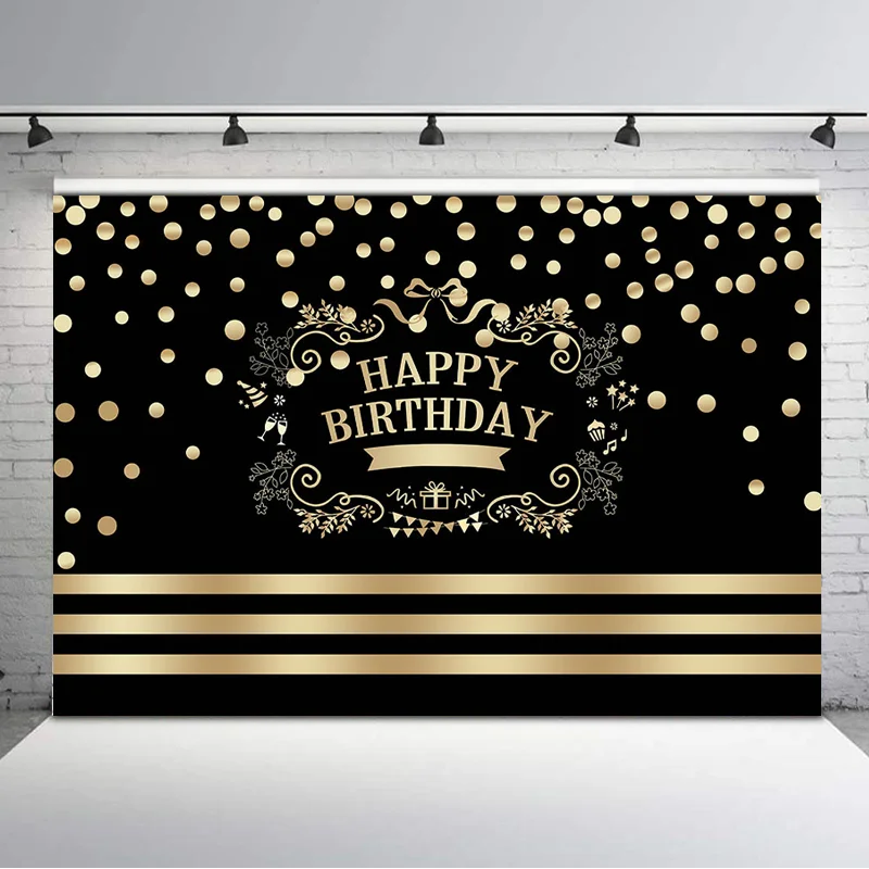 Фон для фотосъемки с днем рождения Золотой горошек черный день баннер фон на