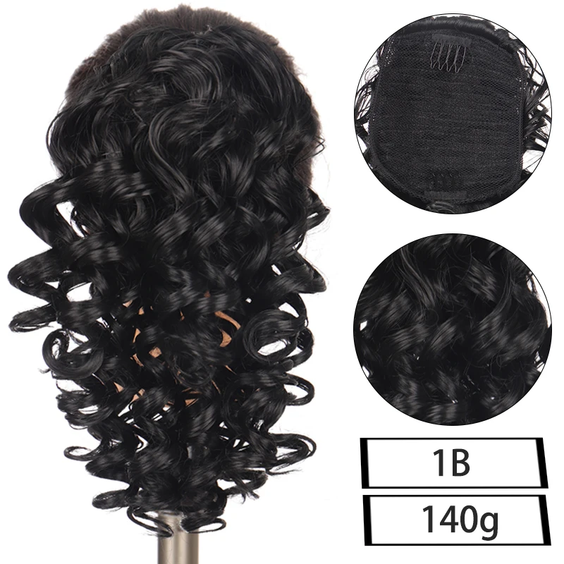 

DIFEI 35CM Natural Black Synthetic Afro Kinky Curly Ponytail 2 Clips in Female Ponytail Heat Resistant Drawstring Ponytail Wig
