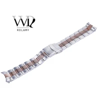 rolamy 22mm middle rose gold stainless steel wrist watch band replacement metal watchband bracelet double push clasp for seiko