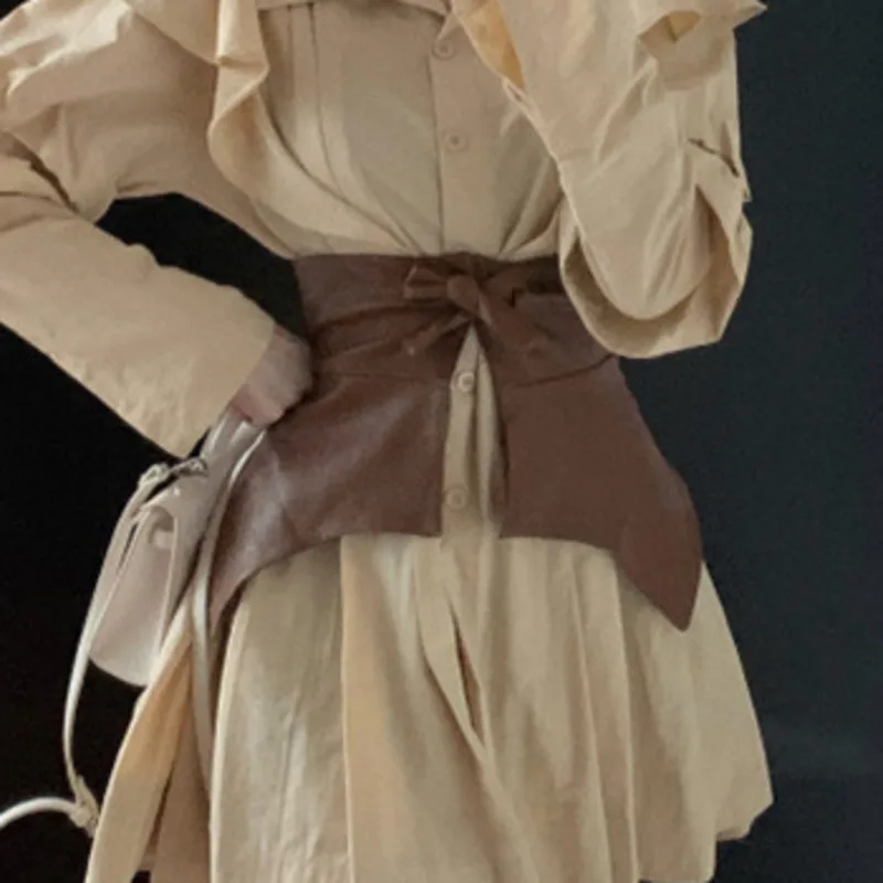 WKOUD EAM женский новый галстук-бабочка из искусственной кожи с широким поясом