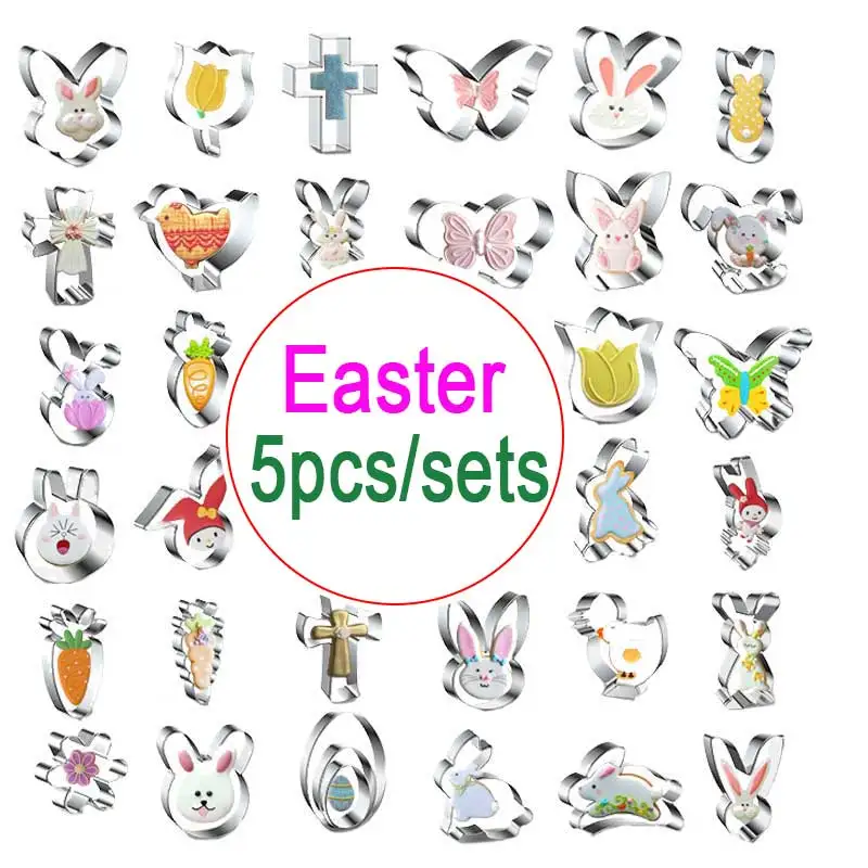 

5pcs/sets Cookie Cutter Easter Rabbit Dove Holy Egg Fondant Mastic Frame Mold Pastry Bakery Tools Baking Kitchen Accessories