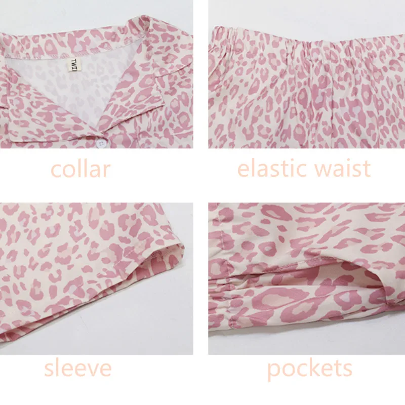 

Women Pajama Sets Summer Short Sleeve Shorts Female Sleepwear Womens Home Outwear Leopard Ice-silk Breathable Cozy Ulzzang Ins