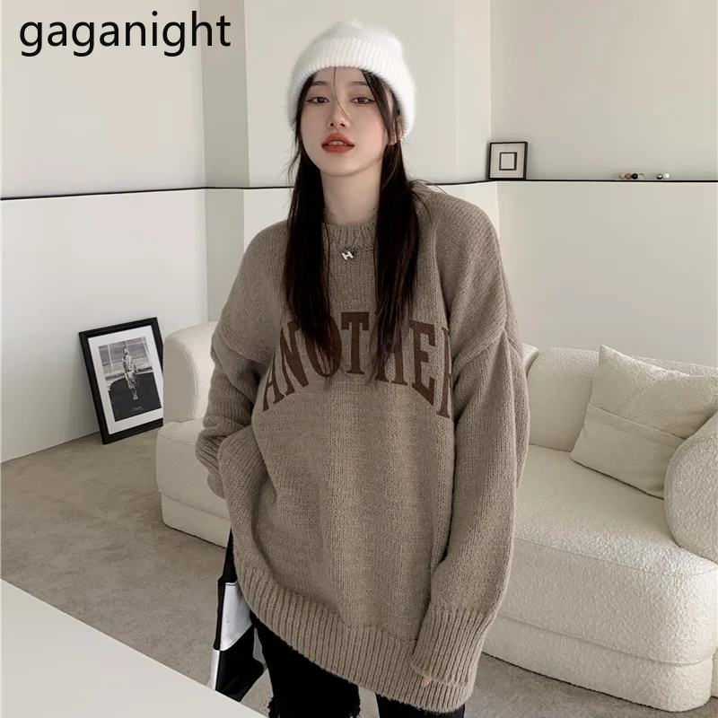

Женский свитер Gaganight, Осень-зима 2021, новый корейский шикарный нежный Свободный пуловер в стиле ретро с круглым вырезом и буквенным принтом и ...