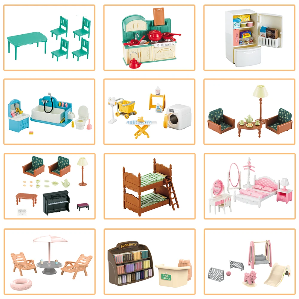 Toys Doll Forest Family Montessori Kitchen Miniature Doll House 1/12 Toy Kitchen Accessories Dollhouse Furniture Toys for Girls