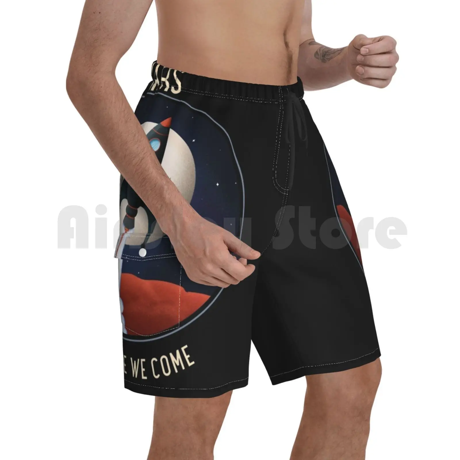 

Beach Shorts Here We Come Beach Shorts Waterproof Galaxy Astronaut Planets Moon Pastel Universe Cute Earth Funny