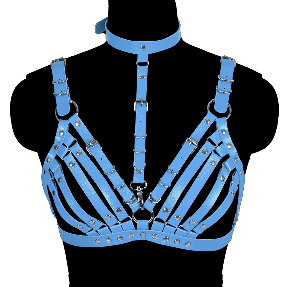 Women Leather Body Harness Sexy Goth Crop Top Bondage Harness Belt Cage Bra Bralette Fetish Wear Open chest Body Harness