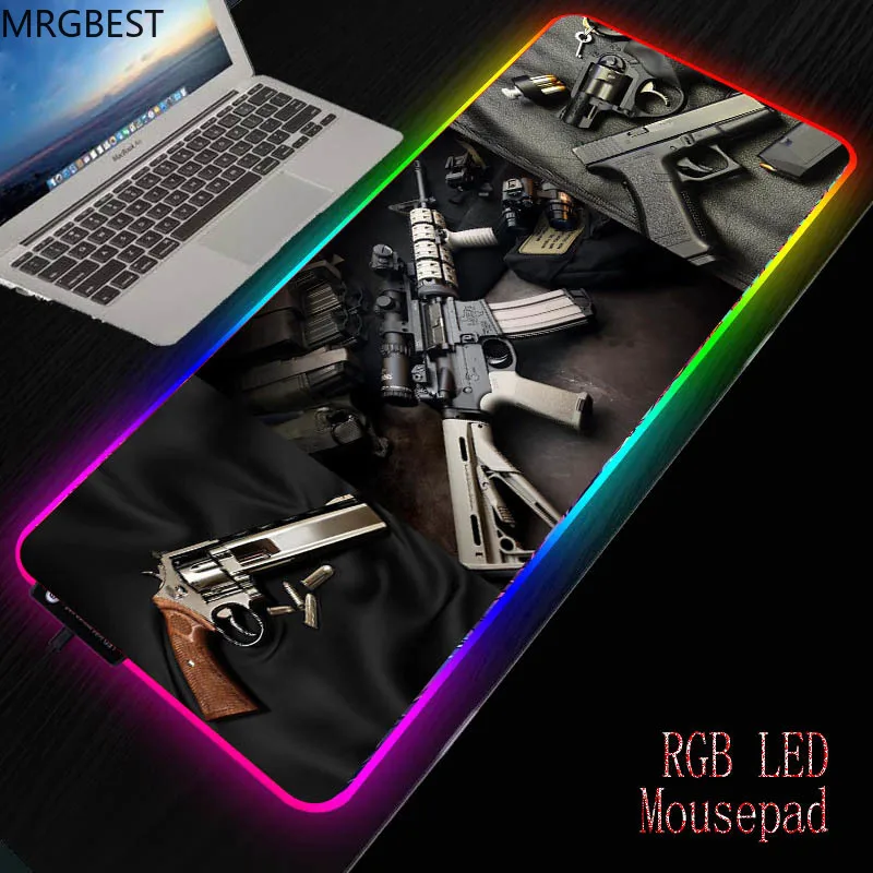 

MRGBEST Gun Gaming Mouse Pads RGB Large Gamer Mousepad USB LED Lighting Backlit Rainbow Computer Mat Keyboard Desk Pad for CSGO