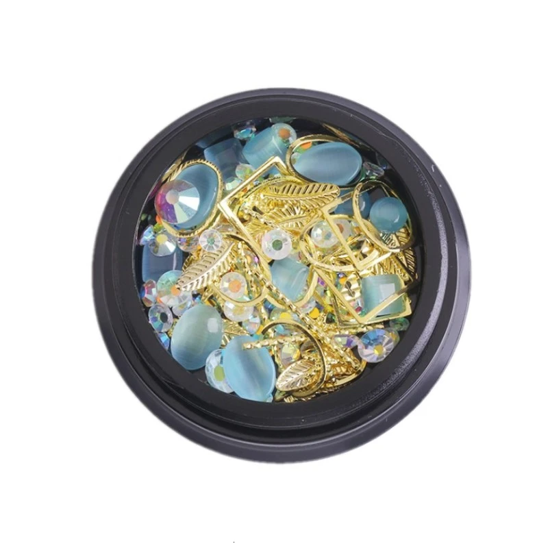 Blueness 1 коробка 3D украшение для ногтей DIY квадратный Круглый смешанный дизайн ногтей украшения металлические блестящие украшения аксессуары для маникюра JH758 - Цвет: 01