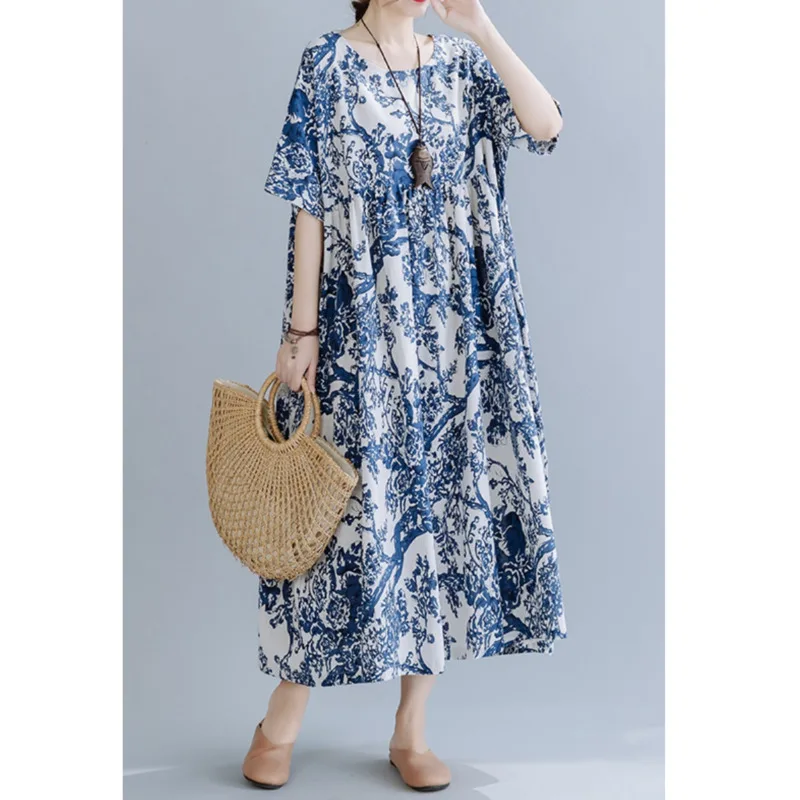 

Oversize Women's Dress 2021 Summer Maxi Dress Print Loose Short Sleeve Holiday Beach Boho Floral Dress Casual Vestido Female