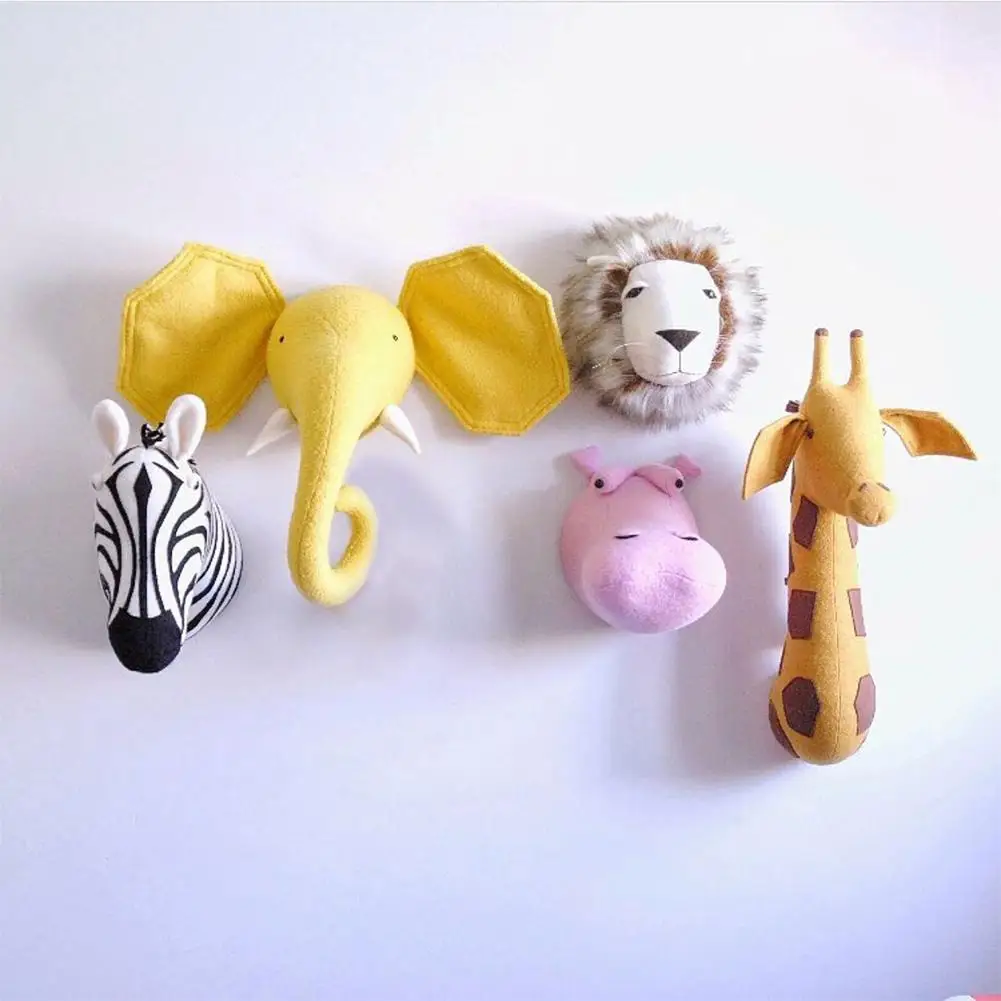 3D голова животного плюшевая кукла настенное крепление мягкая игрушка слон жираф зебра лев настенная подвесная игрушка детская комната Детский сад украшение