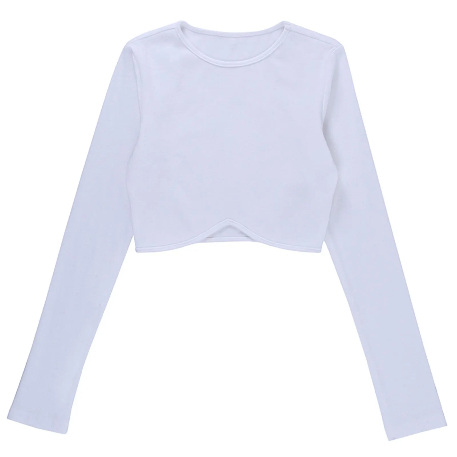 

Women Trendy Bottoming Blouse Long Sleeve O-Neck Short Shirt Solid Knitted Sexy Top for Girls White S-L