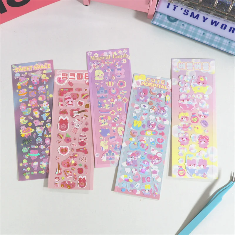 

Cartoon Rabbit Laser Cute Stickers Korean Ins Children DIY Paster Stationery Notebook Decorative Sticker Blingbling Kawai Labels