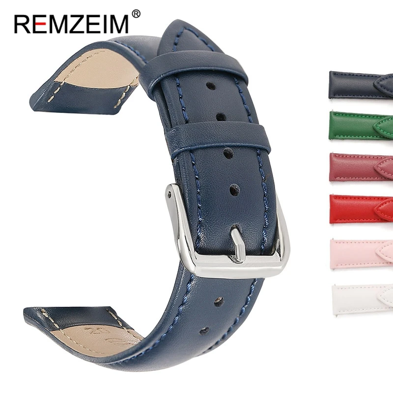 Ремешок для часов из натуральной кожи REMZEIM 14 мм 16 мм 18 мм 20 мм 22 мм фиолетовый кожаный ремешок для женщин аксессуары.