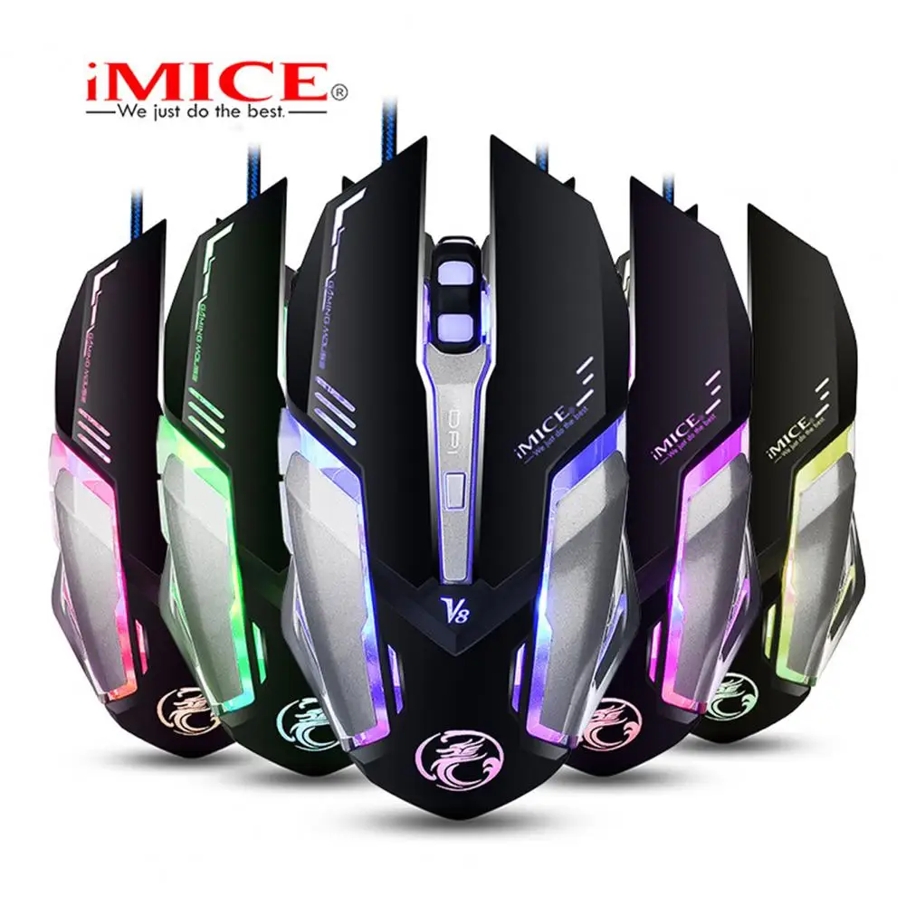 

IMICE V8 Optical Mouse Professional Gaming Chip Ergonomic Design ABS Computer Mouse with Breathing Light for Computer