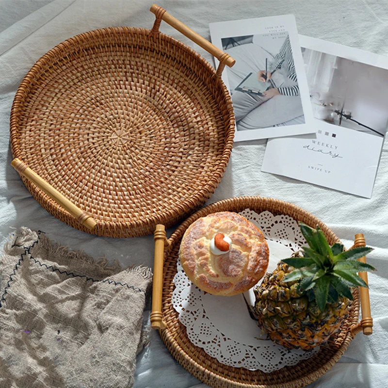 

3pcs Nordic Autumn Rattan Woven Storage Fruit Desserts Snacks Baking Ornaments Hand-woven Storage Baskets Decor Accessories