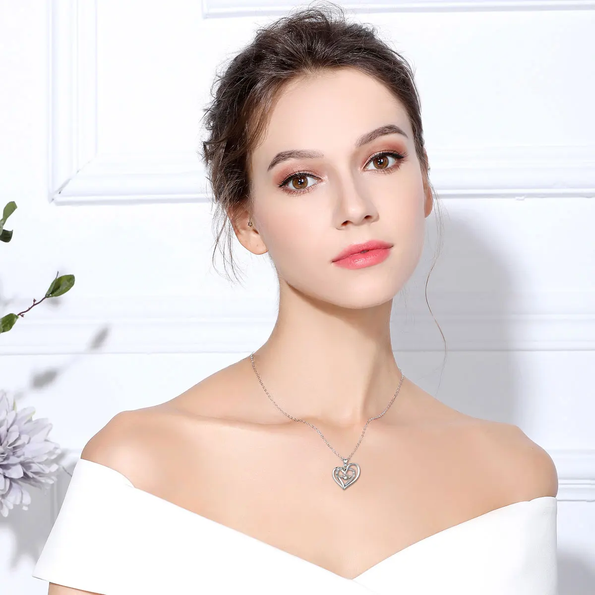 

Eudora 925 Sterling Silver Clear Crystal Pendant heart Necklace hand fashion Jewelry Women Valentine's Day gift with Box D617