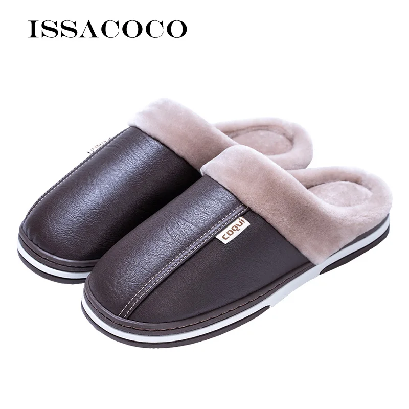 ISSACOCO/мужские тапочки; мужские плюшевые теплые домашние тапочки; пушистые водонепроницаемые тапочки на плоской подошве; кожаные тапочки; мужская обувь