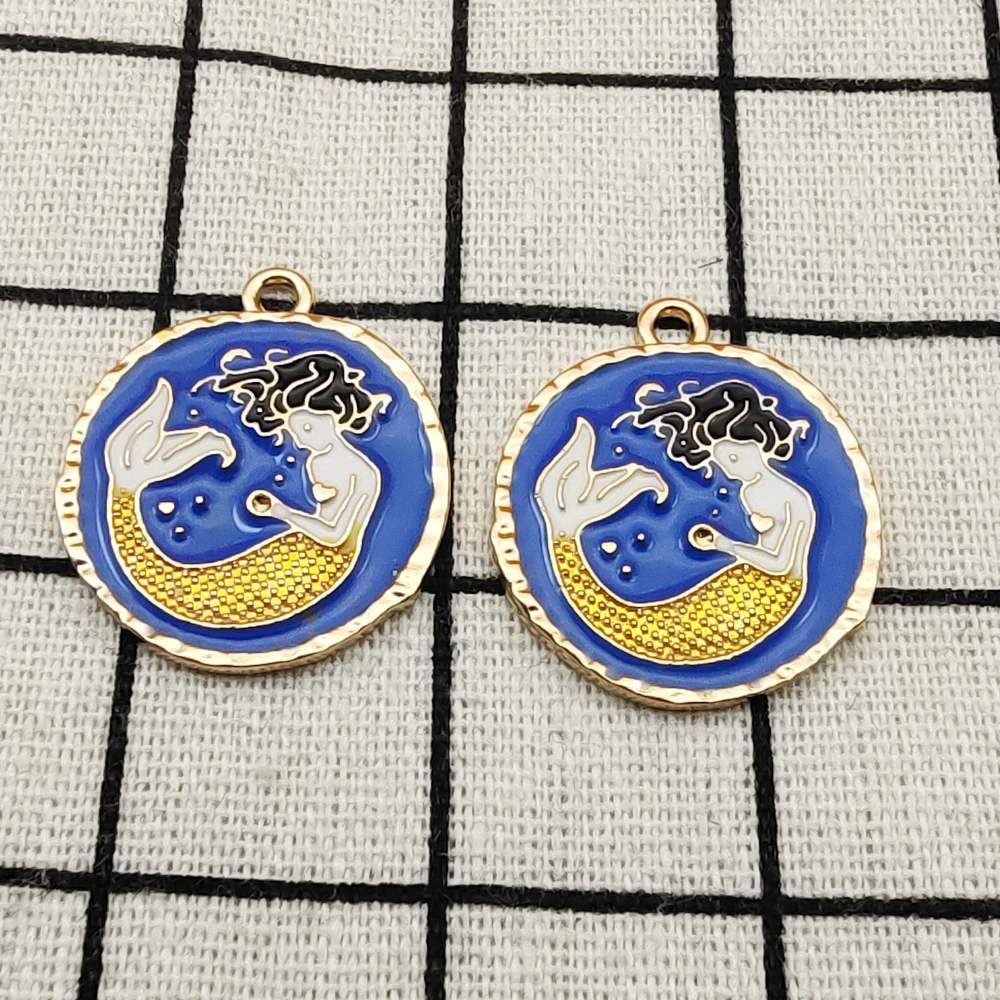 10 шт. 25x29 мм Эмаль Русалка Шарм ювелирные изделия аксессуары серьги браслет с