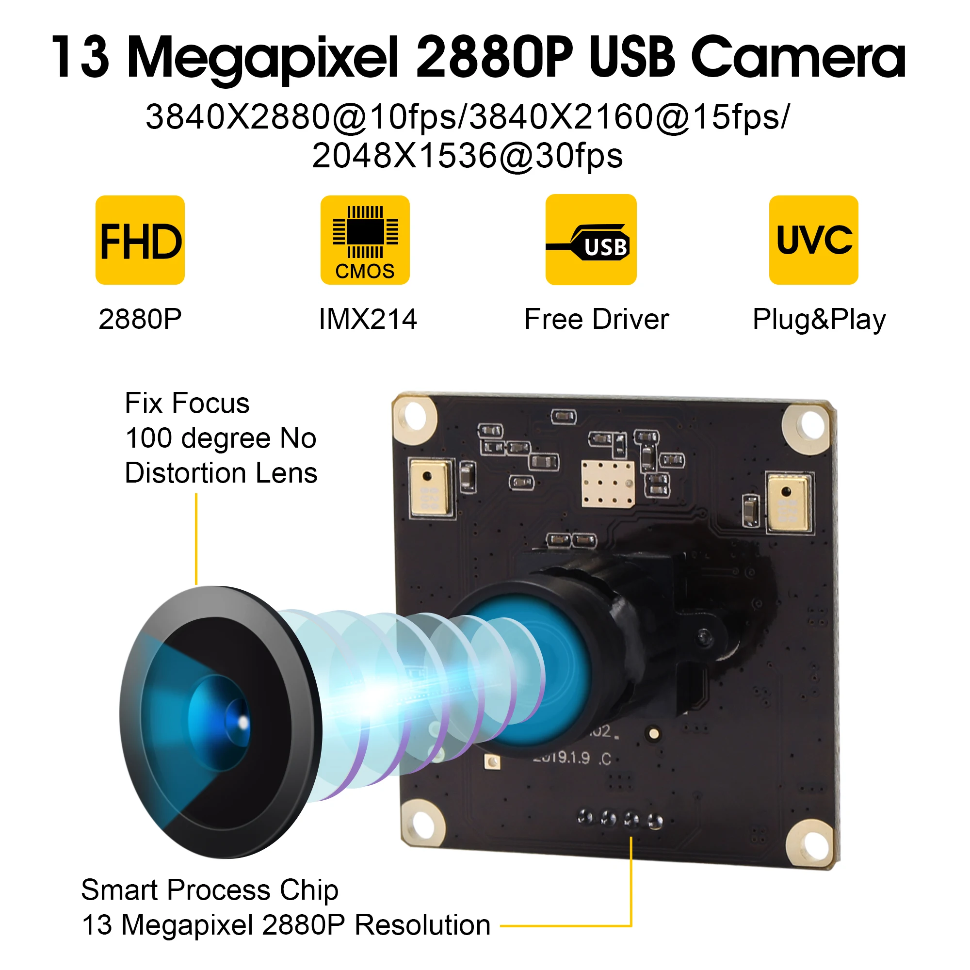 Модуль камеры ELP IMX214 13 МП USB2.0 CMOS с фиксированным фокусным расстоянием USB для