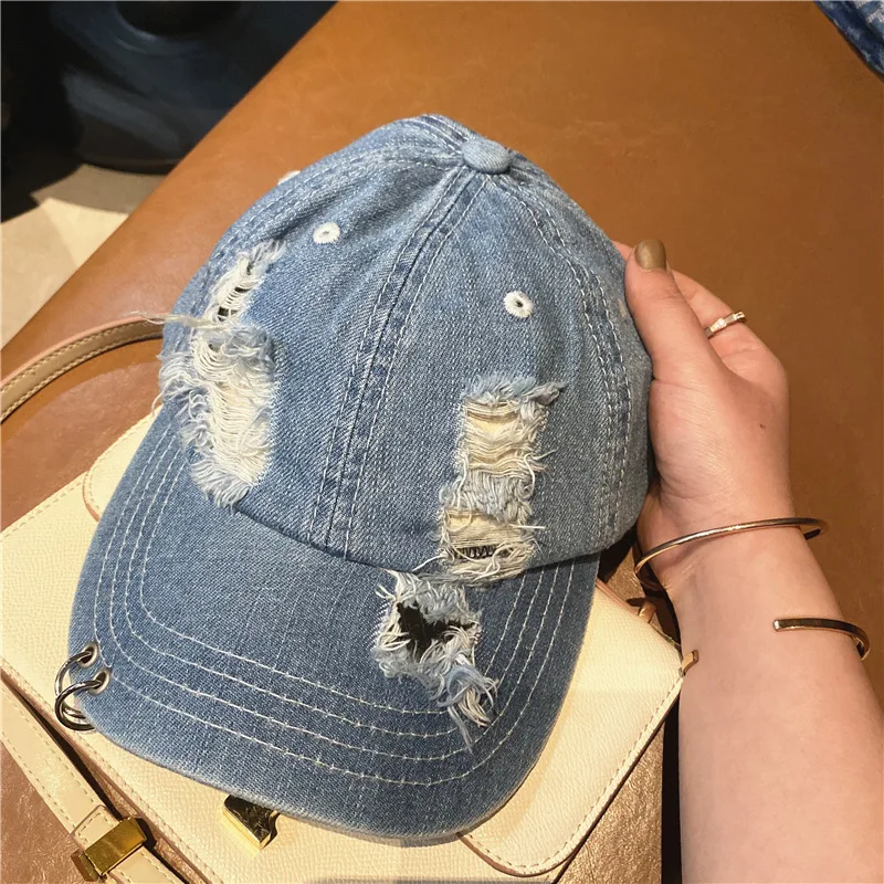 

Korean Sun Protection Denim Baseball Cap Hole-breaking Iron Ring Cap