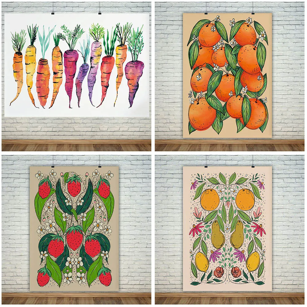 

Carrots,Lemon Citrus,Strawberry Vintage Fruit Wall Art Print Decor Kitchen Artwork For Living Room Poster And Prints Unframed