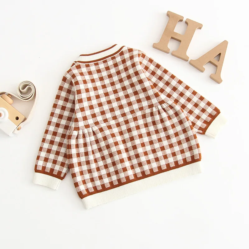 

2019 Girls Knitted Dress autumn winter Girls Clothes Lattice Kids Toddler baby dress for girl princess Cotton Dresses