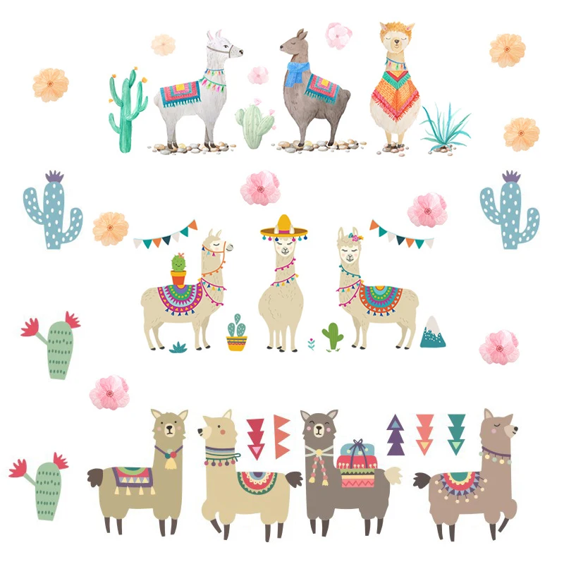 Мультфильм лама животные Индийский стиль Alpacas настенные наклейки для детской комнаты детский Декор стены Искусство украшения дома аксессуары