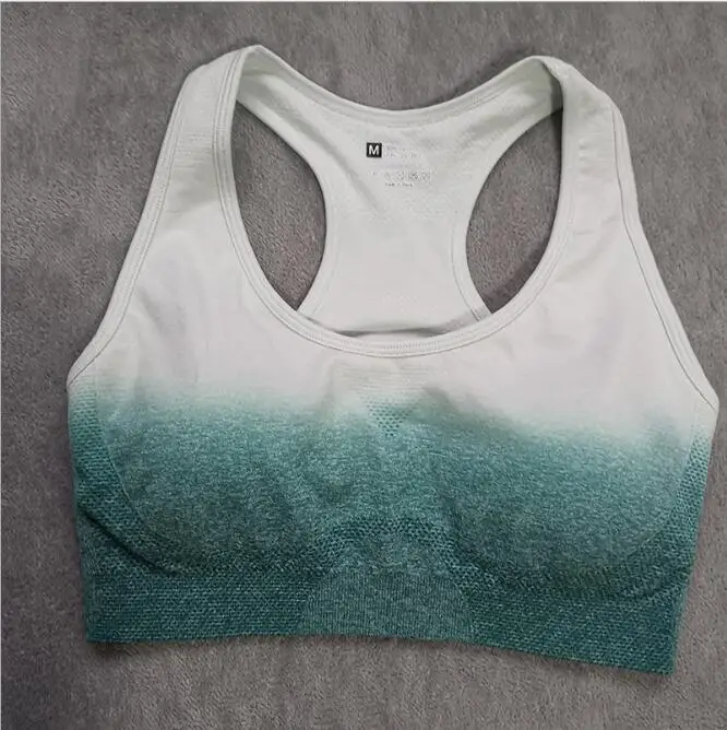 CB549 green bra Женский комплект для йоги, одежда для спортзала, Омбре, бесшовные леггинсы+ укороченные рубашки, спортивный костюм для тренировок, Женский комплект с длинным рукавом для фитнеса, одежда для активного отдыха - Цвет: CB549 green bra