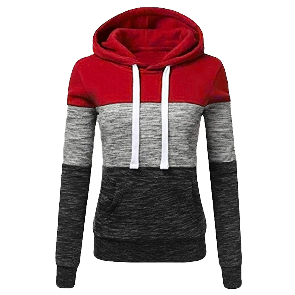 

slim fit sweatshirt hoodies women 2019 hooded autumn Pullover Tops patchwork pocket moletom feminino d90830