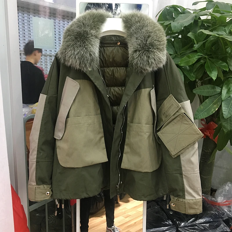 Куртка-бомбер женская зимняя оверсайз из 90% натурального Лисьего меха | Женская