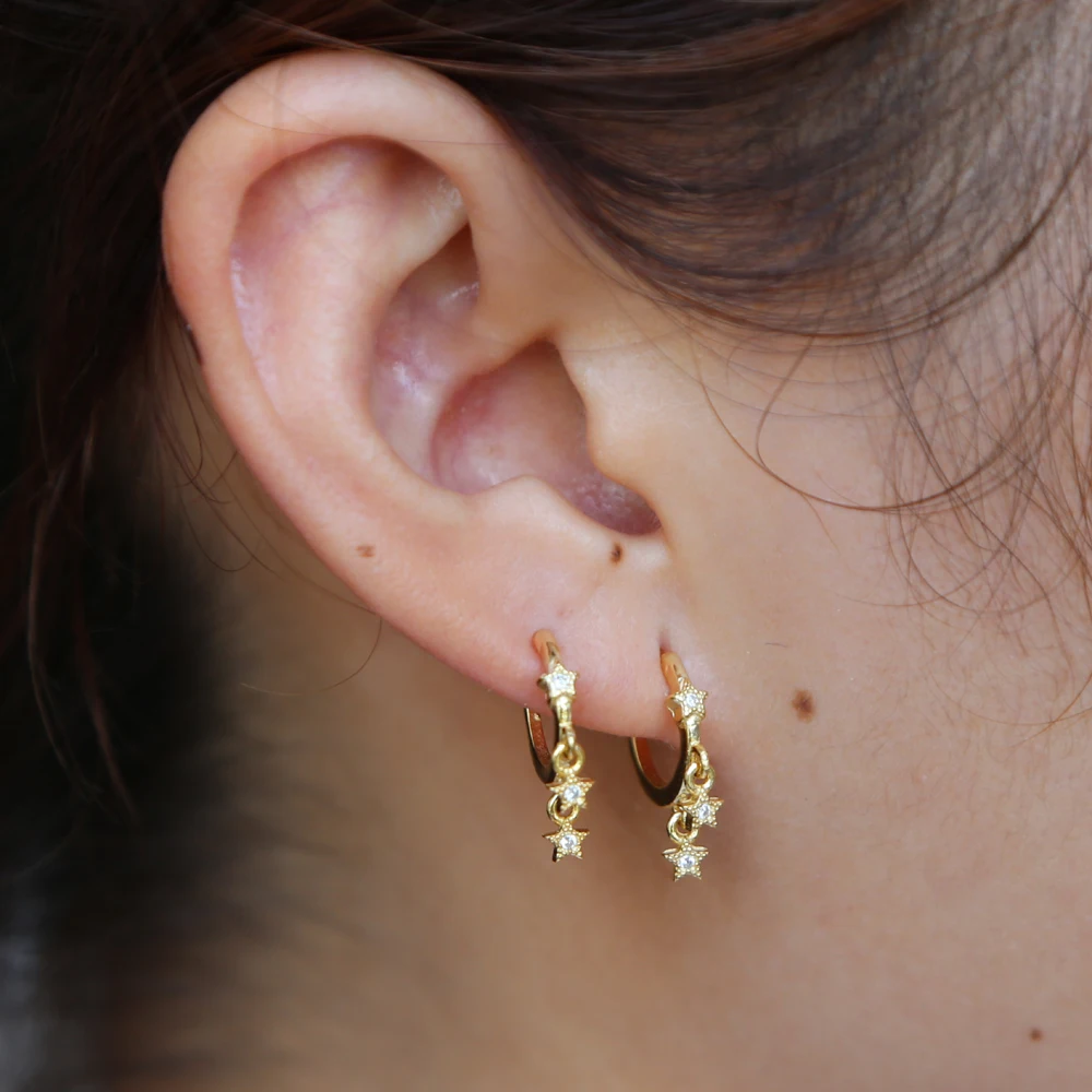Новые модные трендовые крошечные серьги капельки со звездами золотого и