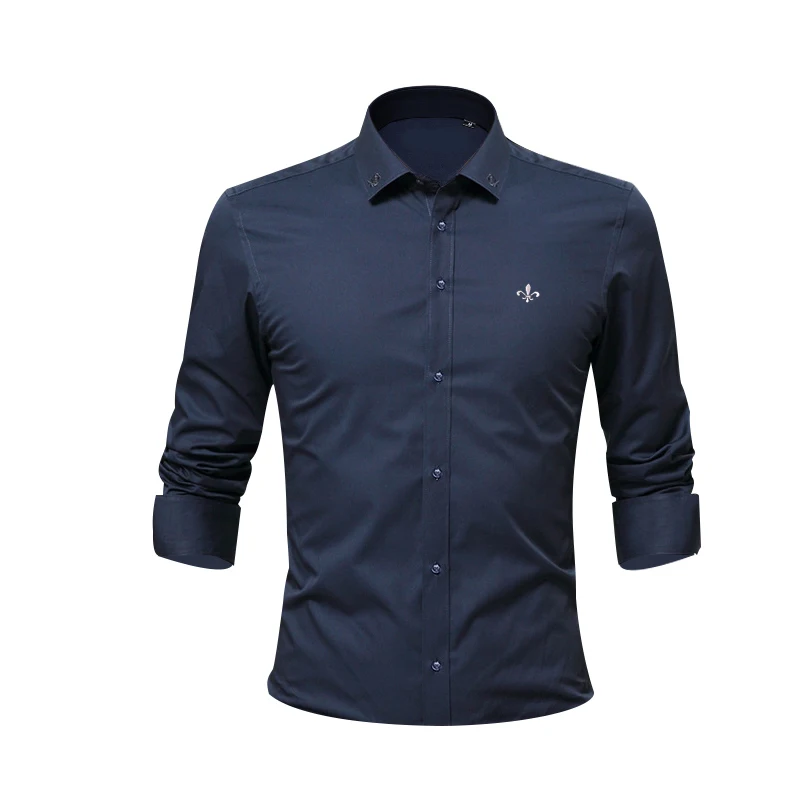 Вышивка мода Blusa Camisa Social Masculina Dudalina с длинным рукавом Slim Fit рубашка мужская одежда с цветочным принтом белый мужской - Цвет: DCZ1708-NAVY