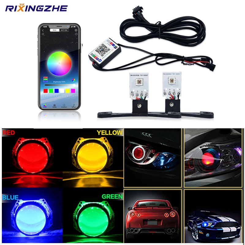 Автомобильные светодиодные фары Devil Eye Demon Evil Eyes DRL Led Bluetooth APP RGB 2 5 мотоциклетные