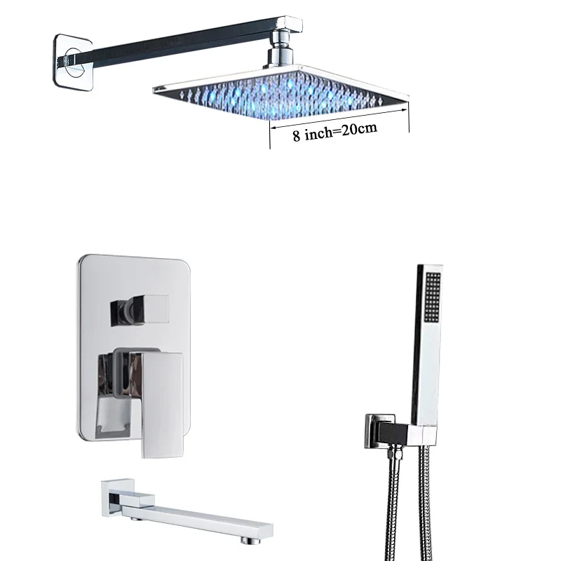 8 inch Shower Set B Смеситель для ванной комнаты, Хромированный Светодиодный дождевой кран-смеситель для ванной и душа, потолочный смеситель для ванны и душа, кран для ванной комнаты, смеситель для душа - Цвет: 8 inch Shower Set B