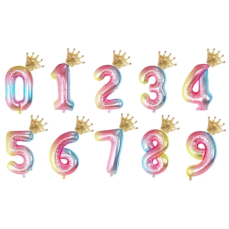 2 шт 32 дюймовые воздушные шары из фольги с цифрами 16 дюймовым коронным шариком