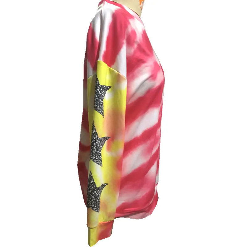 BKLD 2021 New Plus Size Women Clothing Casual Crewneck Sweatshirt Loose Harajuku Streetwear Long Sleeve Tie Dye Printing Hoodies