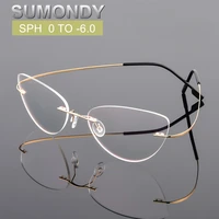 dioptre 0 to 6 0 rimless prescription glasses for myopia men women cat eye titanium alloy blue light blocking spectacles up025