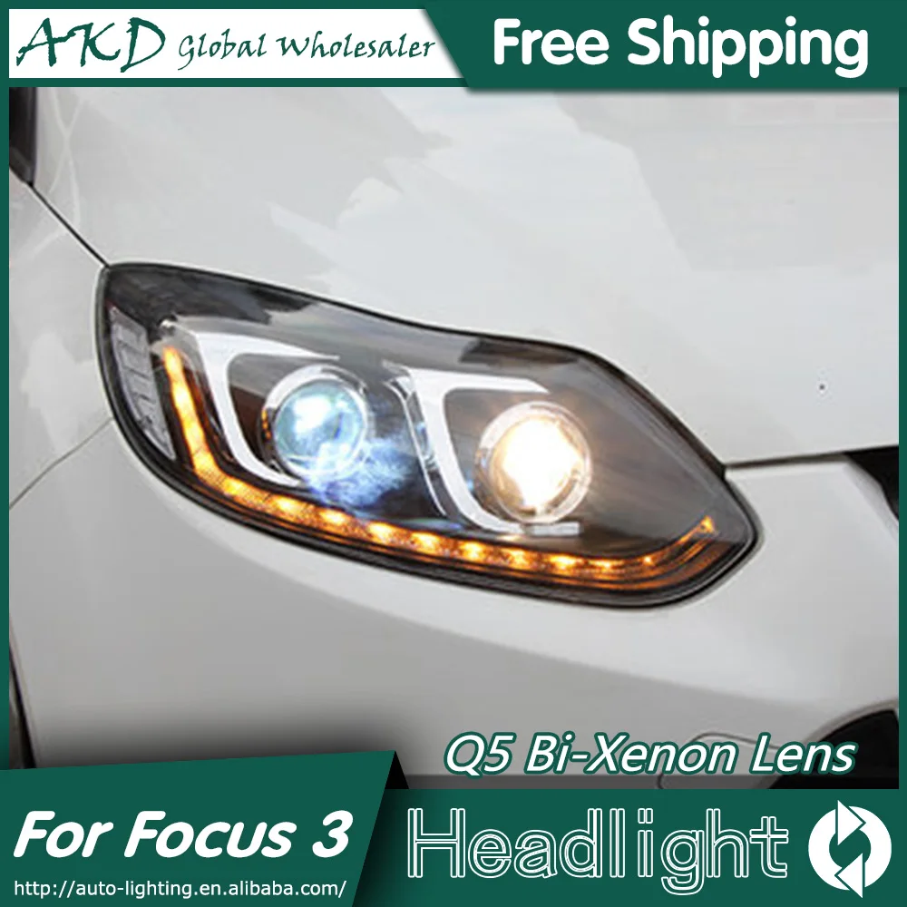 AKD автомобильный Стайлинг фары для Ford Focus 2012-2014 3 СВЕТОДИОДНЫЙ DRL биксеноновый