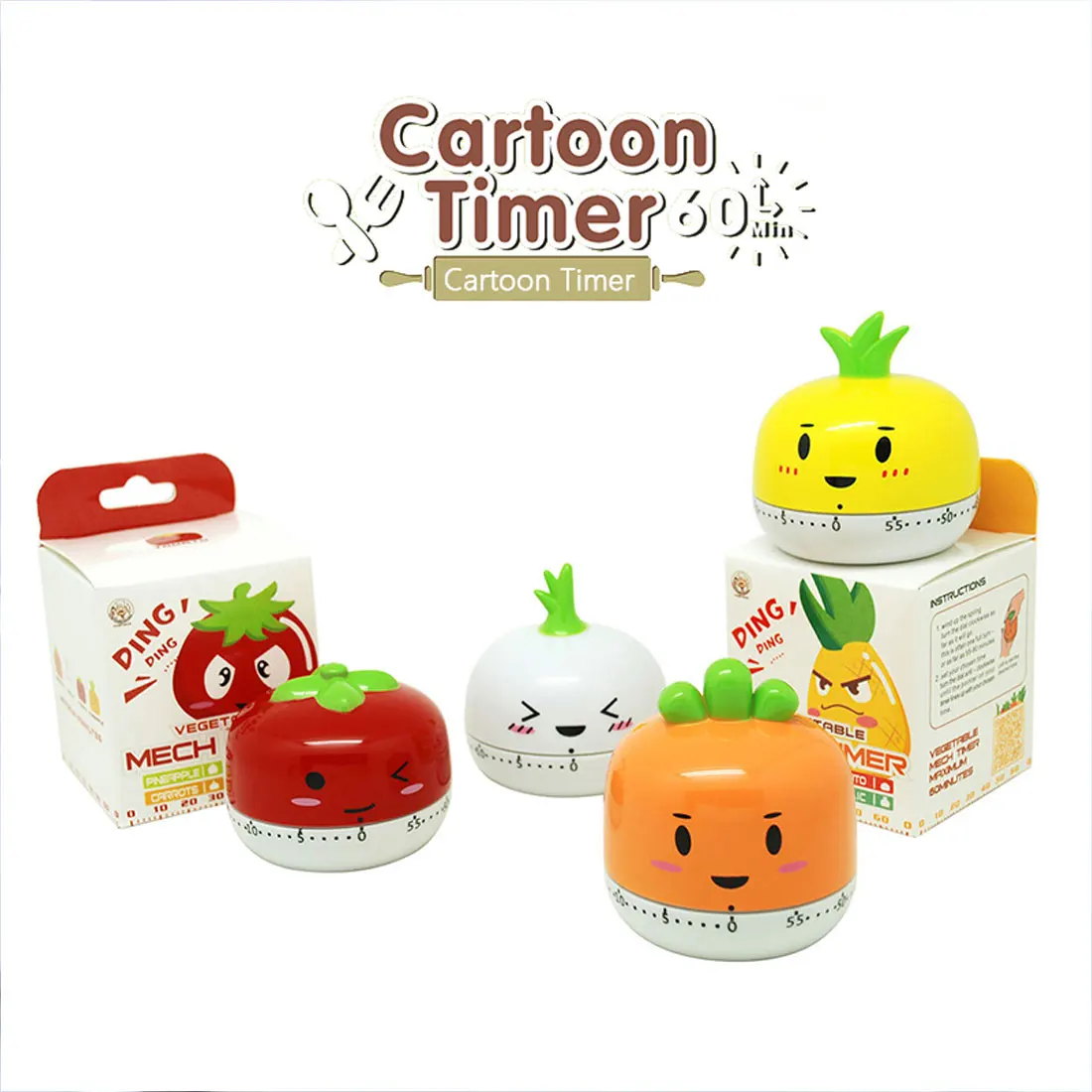 

NEW Kitchen Timer 60 Minute Timer Easy Operate Kitchen Timer Cooking Baking Helper Kitchen Tools Cartoon Animal Vegetable Shape