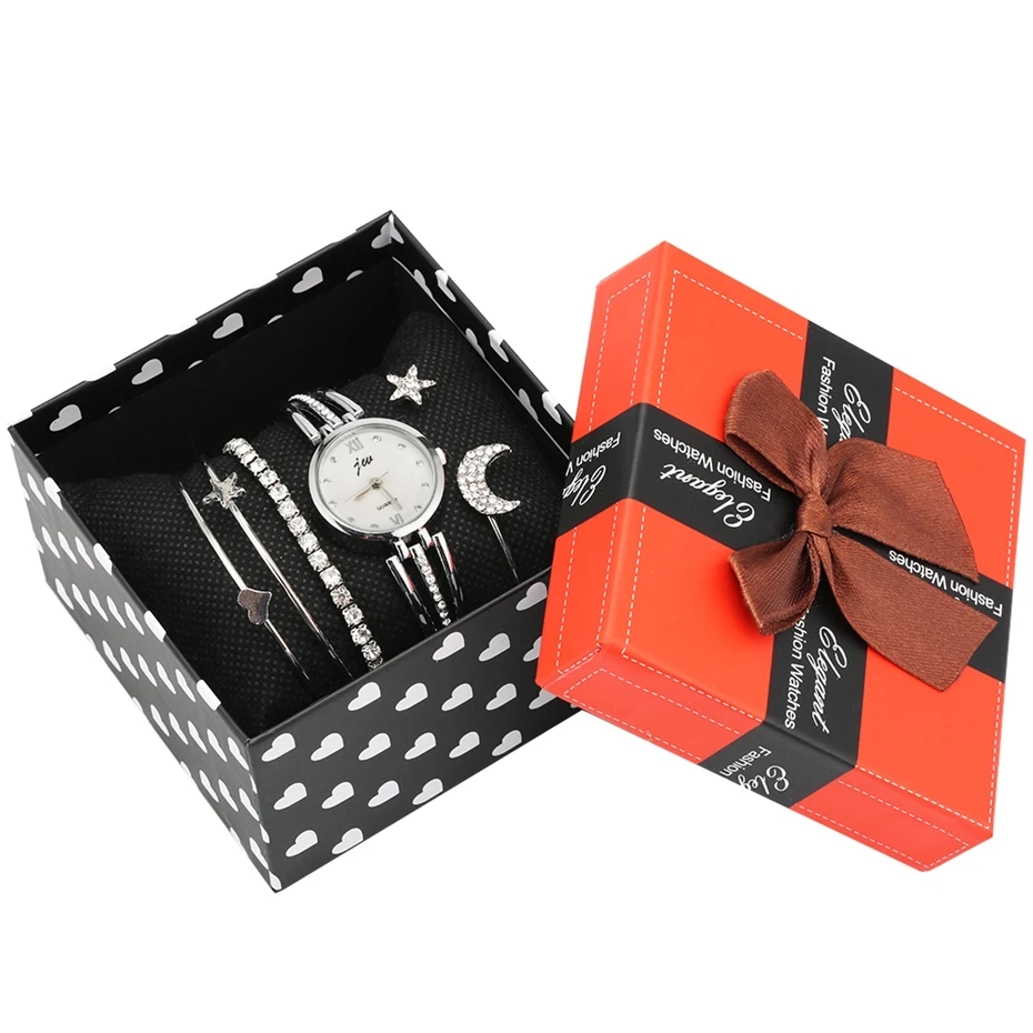 6 шт./компл. набор серебряных часов и браслетов женские роскошные часы с