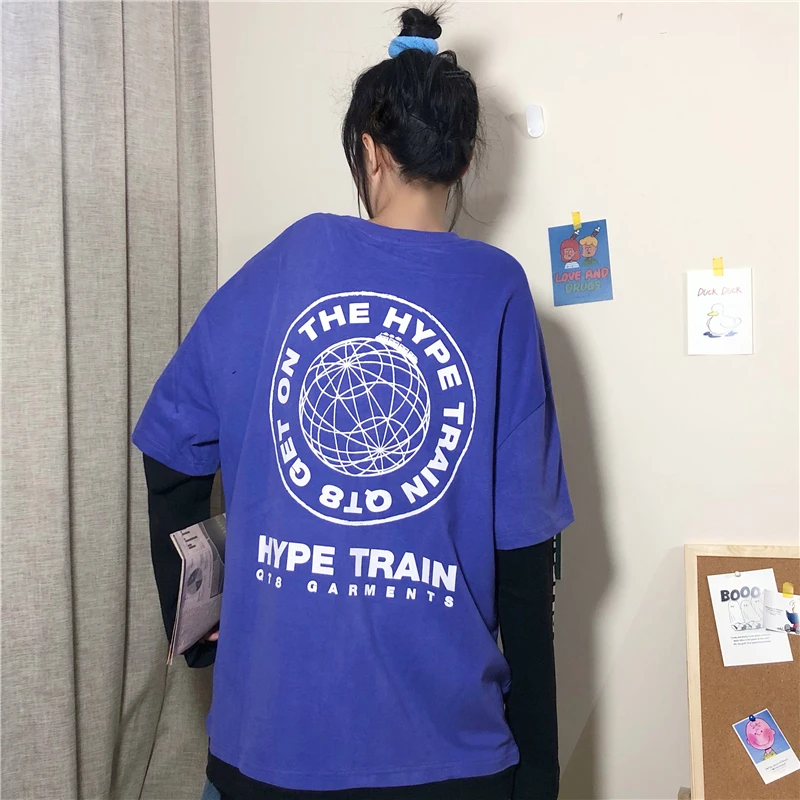 

2020 Women's Spring and Autumn New Round Neck Loose Fake Two Long Sleeve T-Shirts