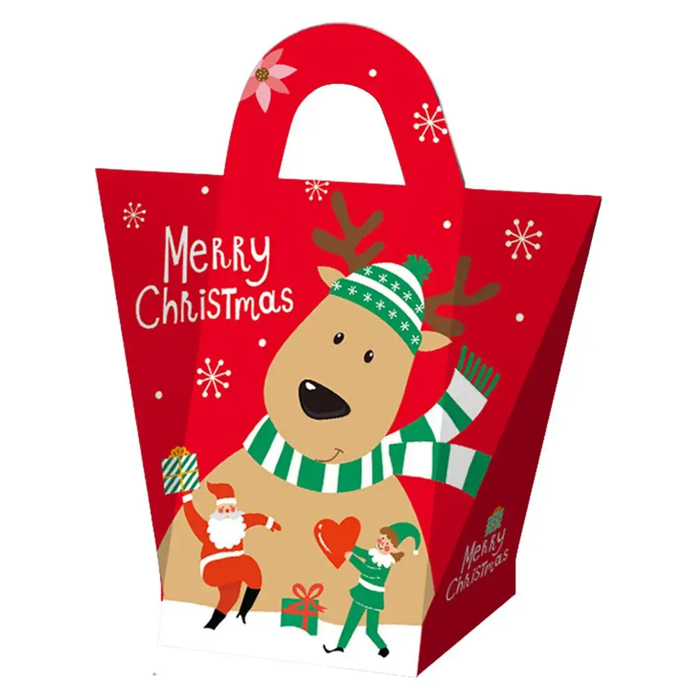 

10pcs Christmas Paper Treat Bags with Handle Elk Snowman Santa Claus Candy Box Cookie Boxes Gift Boxes for Presents Home Decor