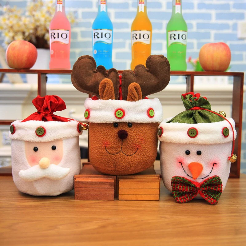 

Cartoon Merry Christmas Apple Biscuits Candy Storage Bags with Bell Xmas Gift Bundle Pocket Holder Happy New Year Party Decor