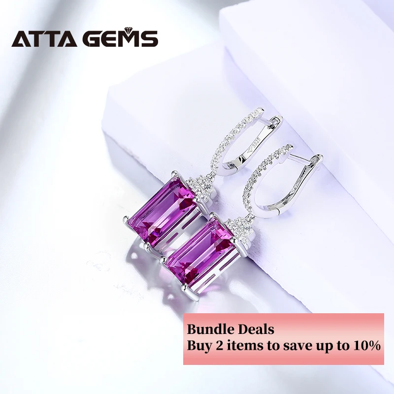 Фиолетовый сапфир подвесные серьги из настоящего стерлингового серебра с огранкой багет 6,4 карата, созданные в редком цвете классического ювелирного изделия.