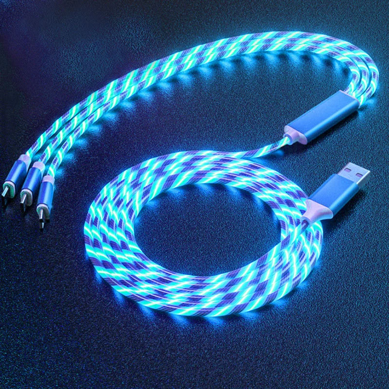 

One drag three metal streamer for Apple Android type-C mobile phone three in one fast charging luminous data cable