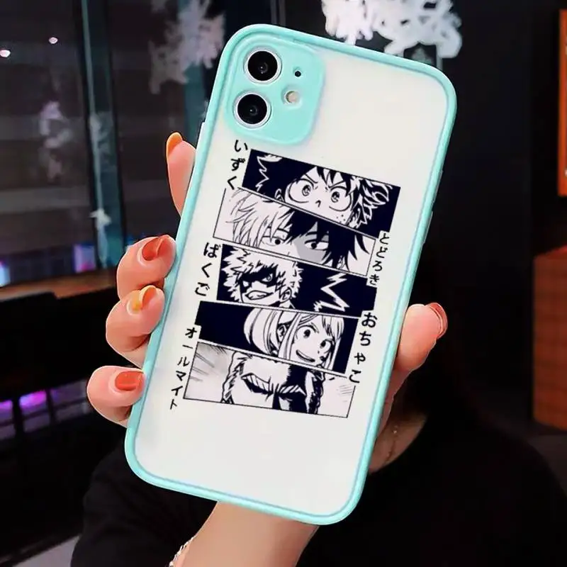 

My Hero Academia Midoriya Phone Case For iPhone 12 11 Mini Pro XR XS Max 7 8 Plus X Matte transparent blue Back Cover