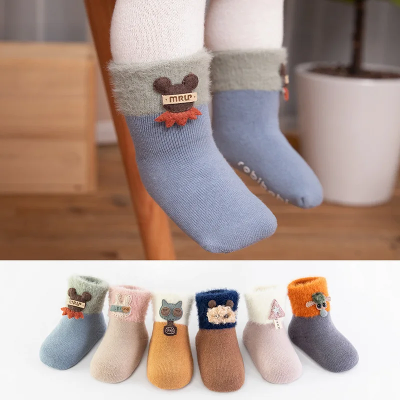 

Детские толстые носки для детей от 0 до 3 лет, детские мягкие носки для пола, махровые зимние носки с куклой, Нескользящие и дышащие