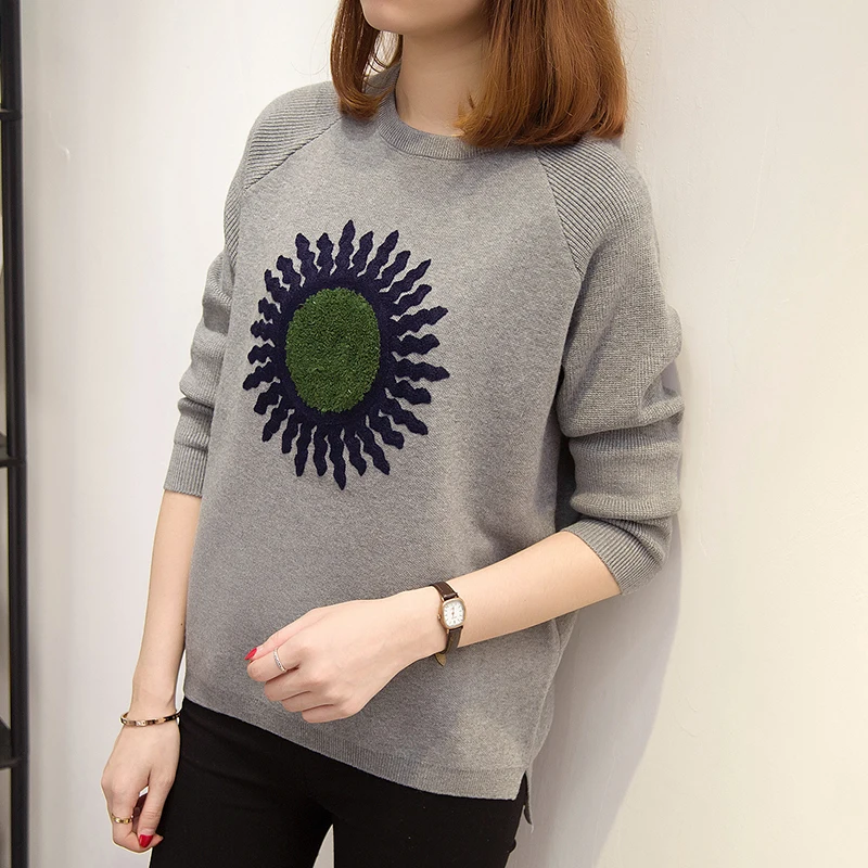 Large Size XL-4XL Flower Embroidery Pullover Sweater Women's 2019 New Autumn Winter Long Sleeve Round Neck Ladies Loose Sweaters | Женская