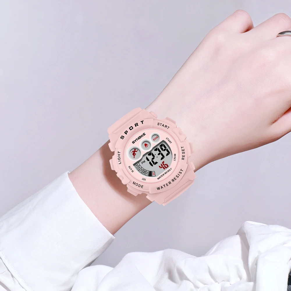 Цифровые многофункциональные детские наручные часы с ремешком из ПУ кожи для